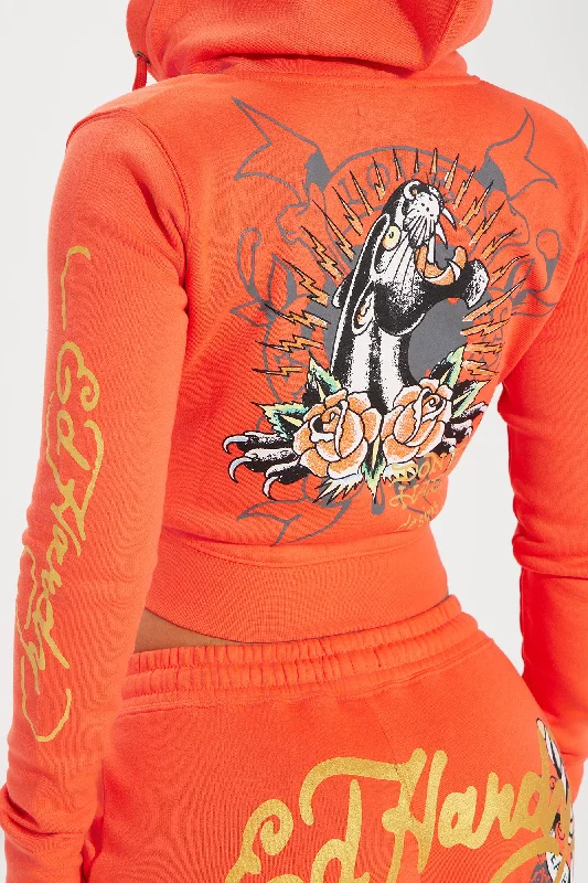 Ed Hardy Panther Rose Zip Up Hoodie - Peach