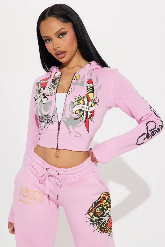 Ed Hardy Tiger Roar Zip Up Hoodie - Pink