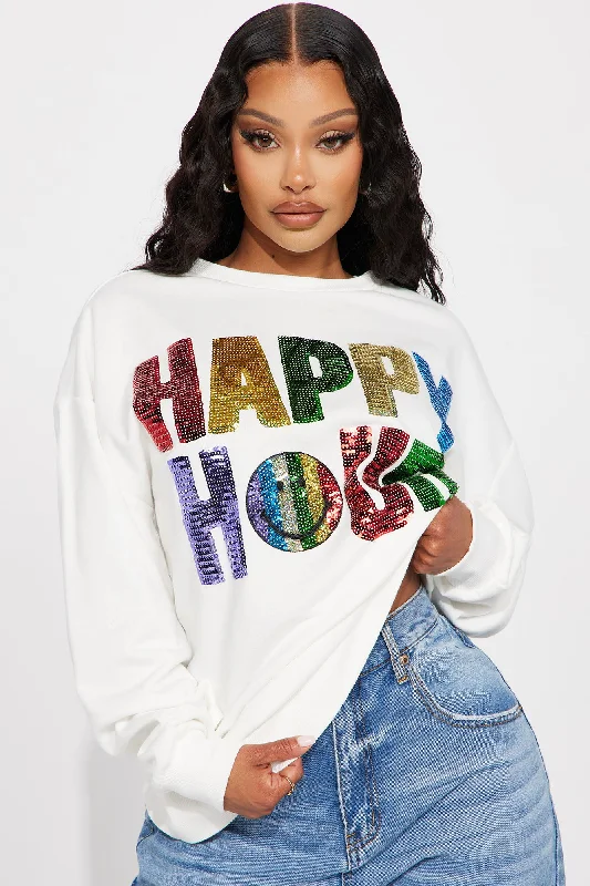 Happy Hour Sequin Sweatshirt - Ivory