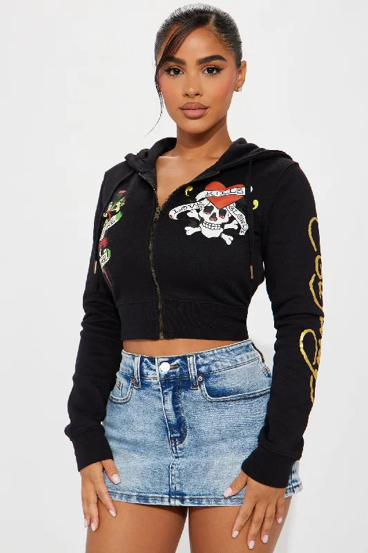 Love Kills Ed Hardy Zip Front Hoodie - Black