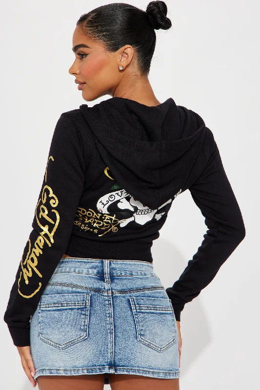 Love Kills Ed Hardy Zip Front Hoodie - Black