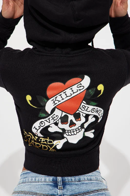 Love Kills Ed Hardy Zip Front Hoodie - Black