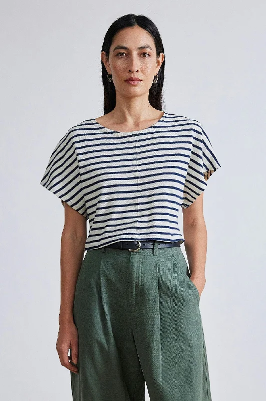 Luju Crop Tee Navy Cream Stripe