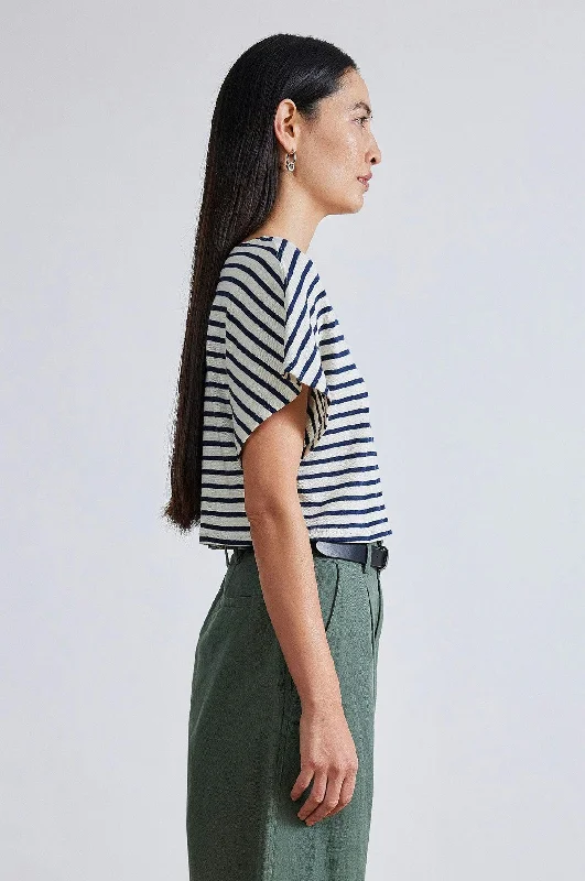 Luju Crop Tee Navy Cream Stripe