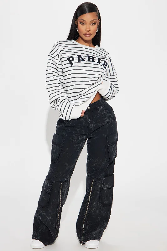 Parisian Getaway Striped Sweatshirt - White/Black