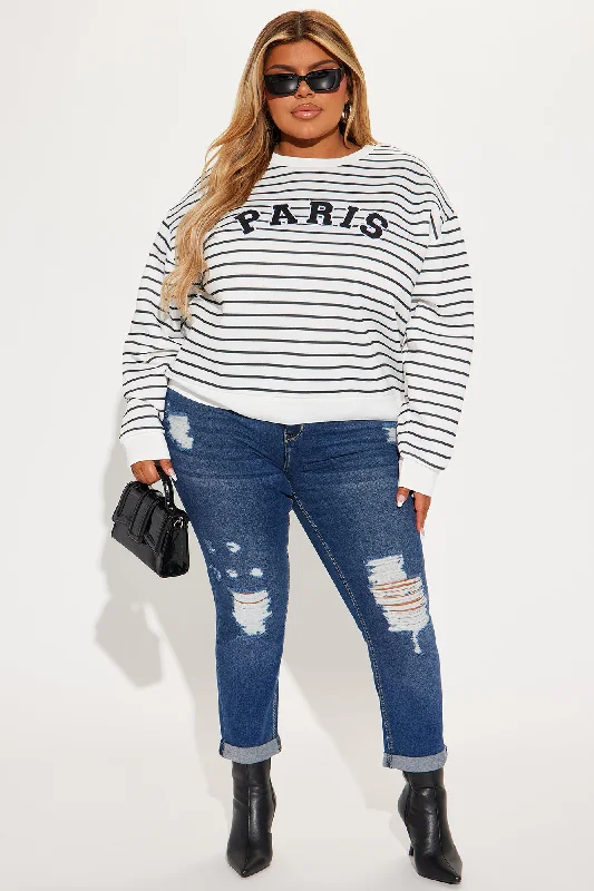 Parisian Getaway Striped Sweatshirt - White/Black