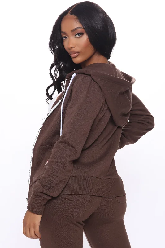 Relaxed Vibe Zip Up Jacket - Chocolate