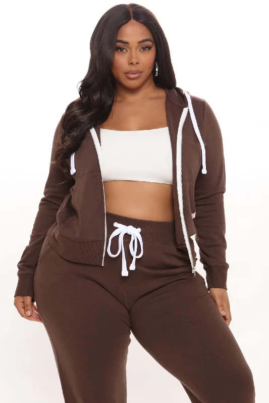 Relaxed Vibe Zip Up Jacket - Chocolate