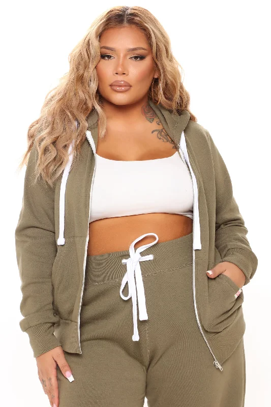 Relaxed Vibe Zip Up Jacket - Olive