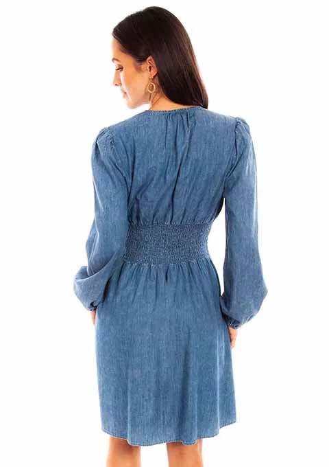 Alicia Peplum Lace Up Denim Dress