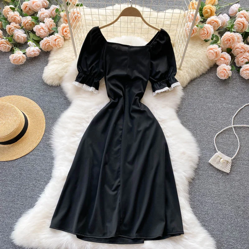 Black A line short dress black fashion dress  465