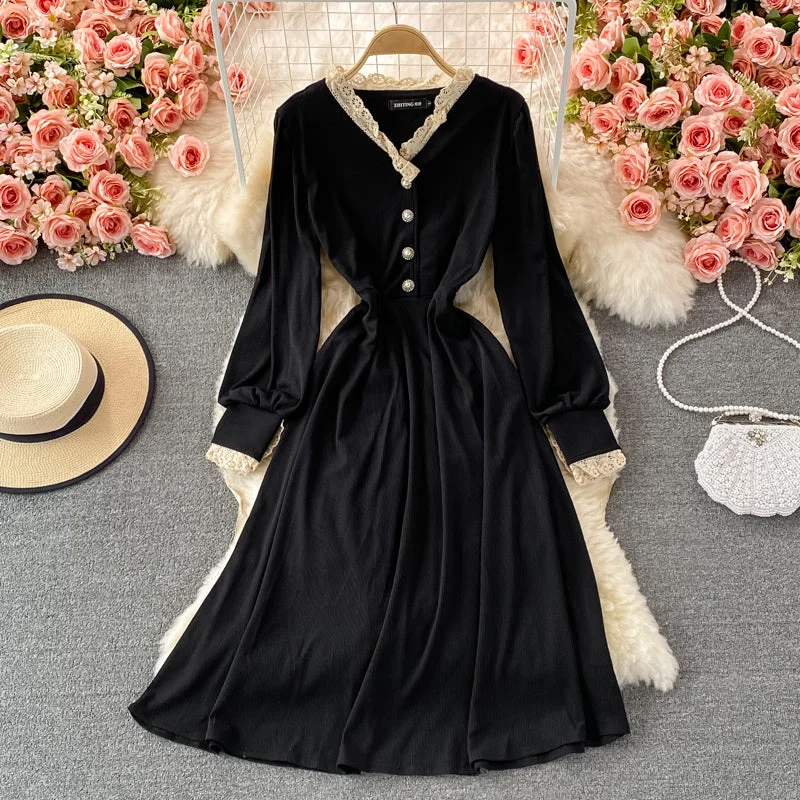 Cute A line long sleeve dress fashion dress  446