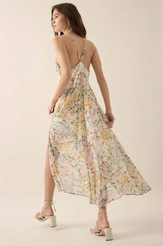 Dew Kissed Lace-Trimmed Floral Chiffon Slip Dress