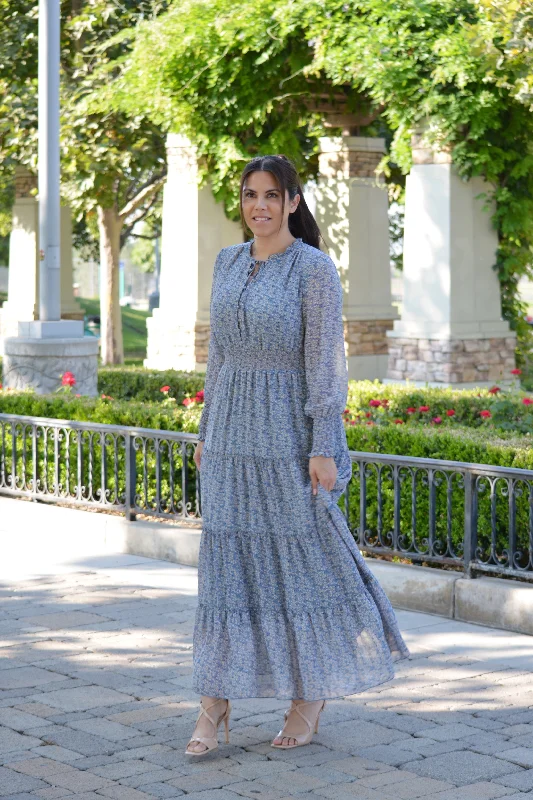 Etta Light Blue Small Floral Maxi Dress