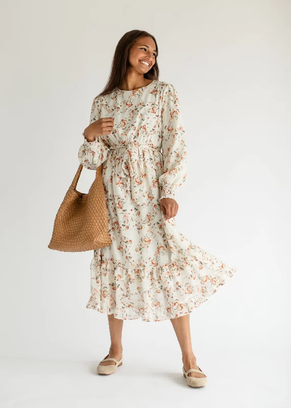 Floral Printed Ruffle Midi Dress