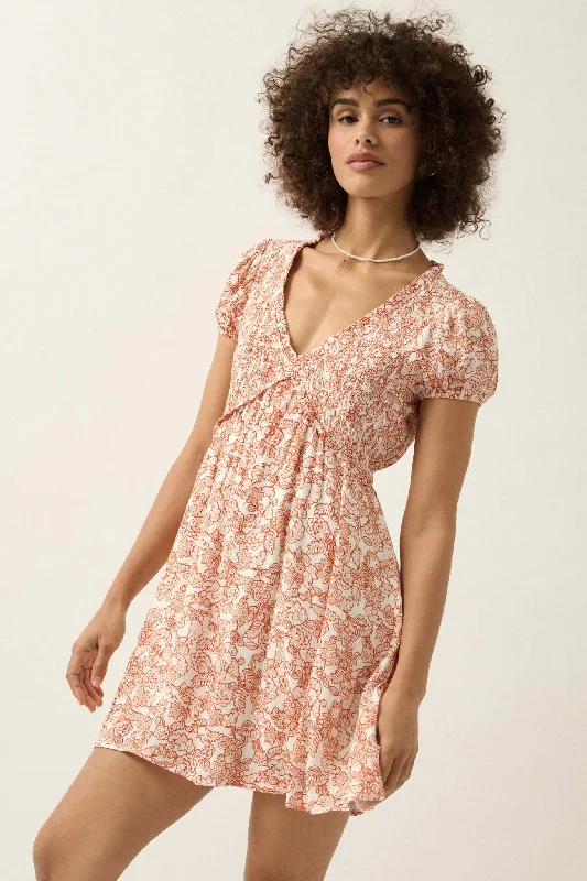 Garden Graces Smocked Floral Puff-Sleeve Mini Dress