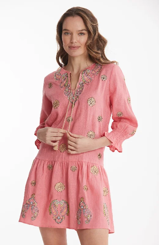 Niki Shell Crab Embroidered Dress - Tea Rose