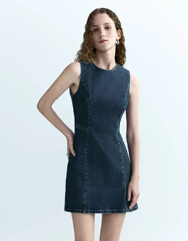 Sleeveless Crew Neck Denim Dress