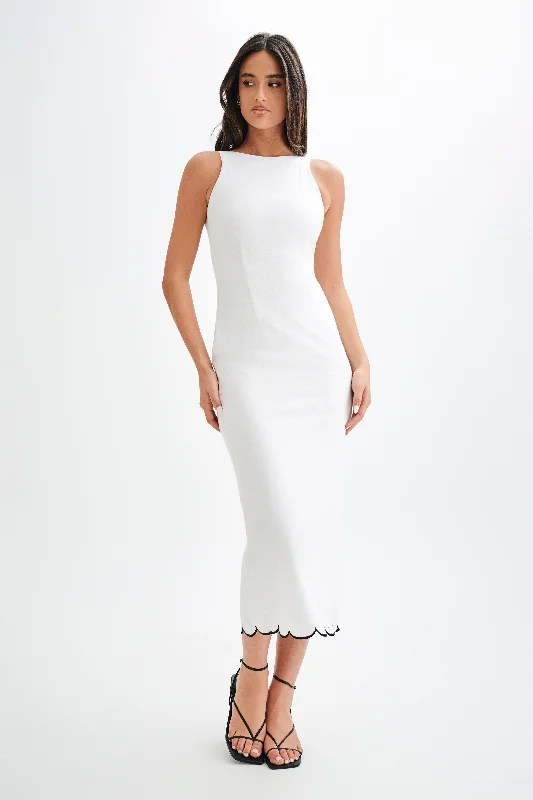 Sofiane Scalloped Linen Midi Dress - Ivory