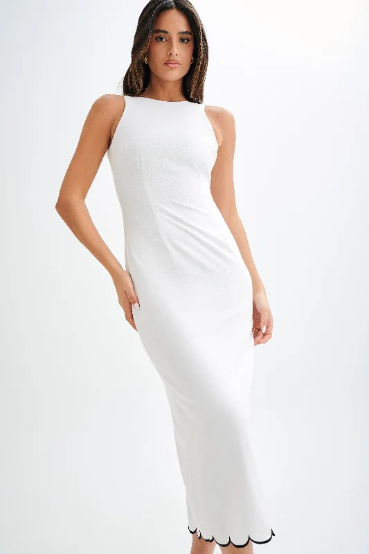 Sofiane Scalloped Linen Midi Dress - Ivory