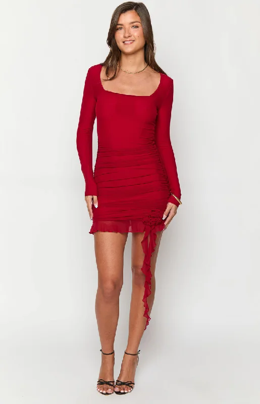 Solora Red Long Sleeve Mini Dress