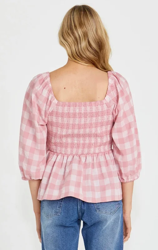 16908TWSS  Stevie Women's Shirred Pink Top