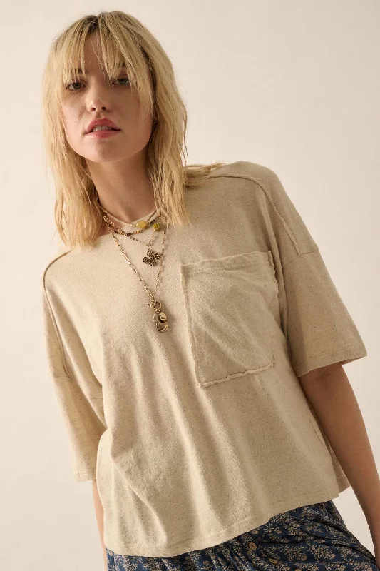 Easy Fit Raw-Edge Loose-Fit Pocket Tee