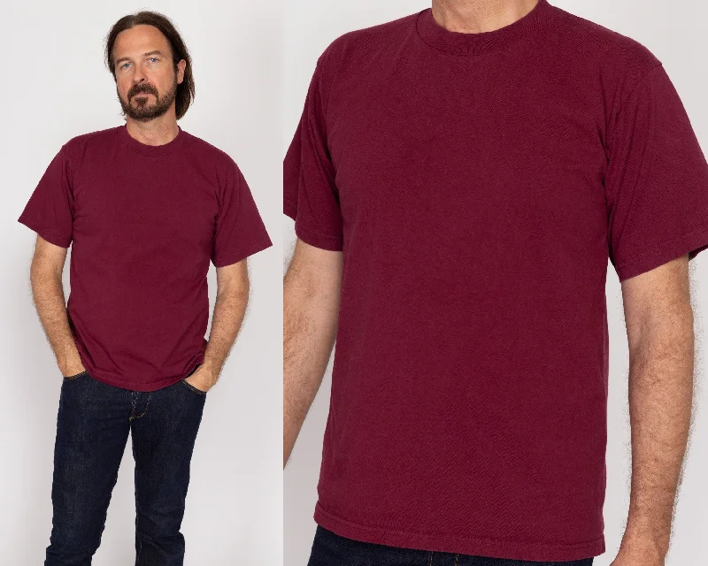 Large 90s Plain Wine Red Crew Neck Tee