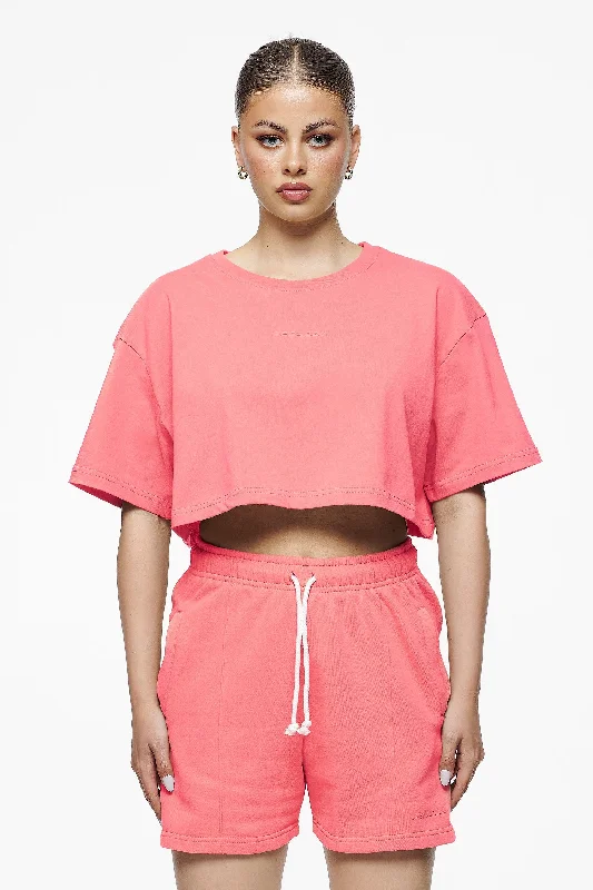 Layla Oversized Cropped Tee Vintage Washed Strawberry Gum