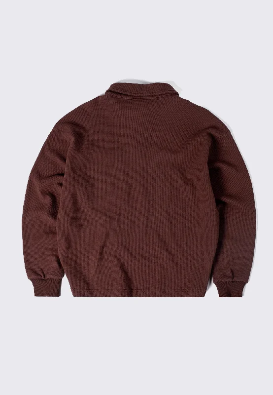 Long Sleeve Waffle Polo - Brown