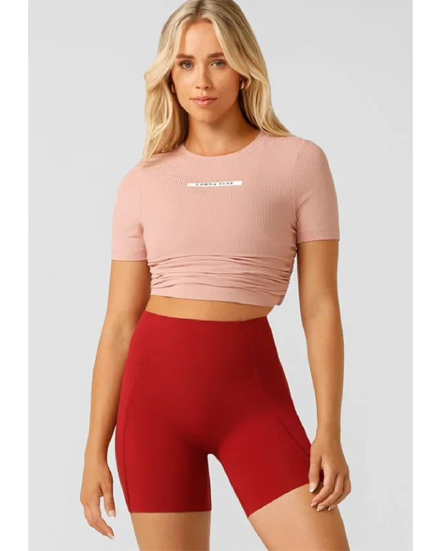 Lorna Jane Easy Adjust Rib Short Sleeve Top - Light Ash Rose