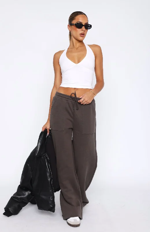 You'd Love It Here Wide Leg Sweatpants Charcoal