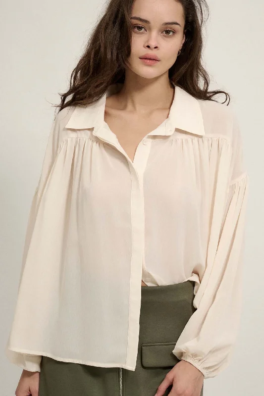 Big Sky Chiffon Balloon-Sleeve Oversize Shirt