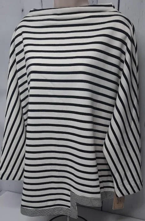 Blouse-Pullover-3/4 Sleeve-Knit-Black/White Stripe-Women's-Fc223229