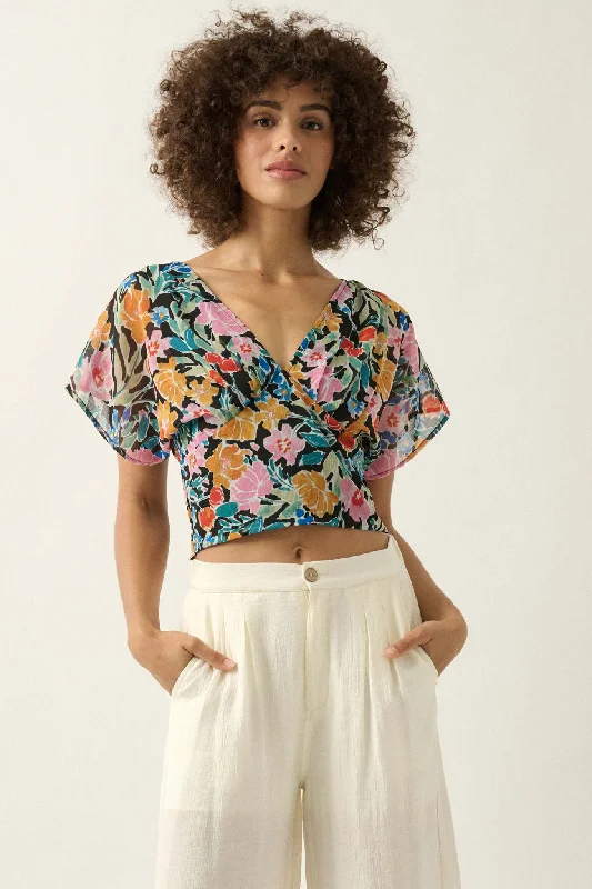 Cancun Sun Floral Chiffon Open-Back Crop Top