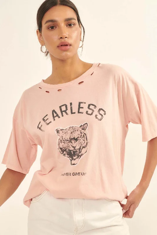 Fearless Tiger Distressed Oversize Graphic Tee