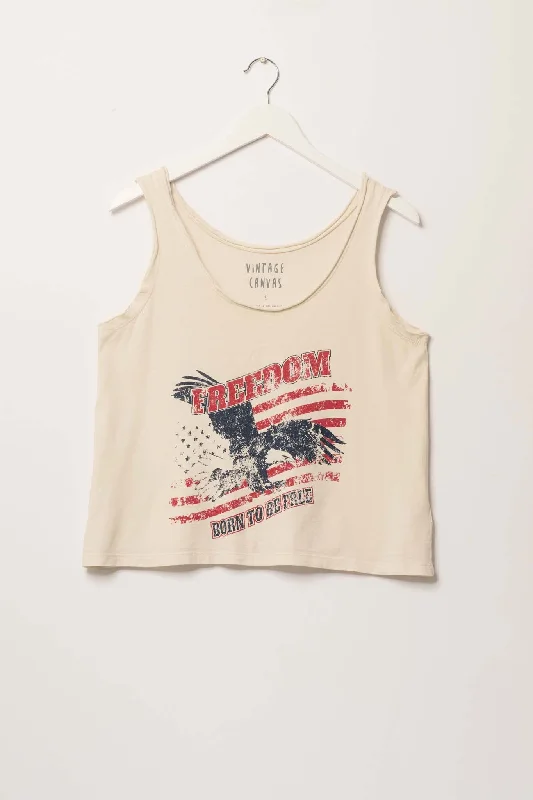 Freedom Vintage-Wash Raw-Edge Graphic Tank Top