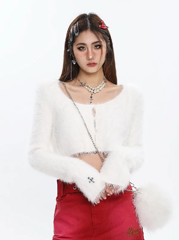 Julissa Fluff Button Up Long Sleeve Cropped Top