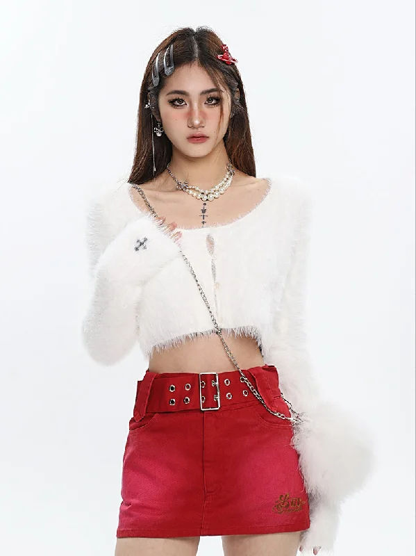 Julissa Fluff Button Up Long Sleeve Cropped Top