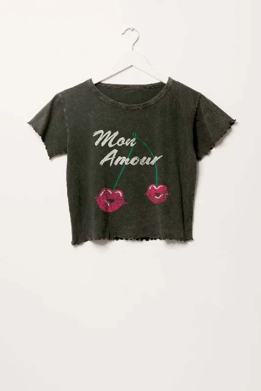 Mon Amour Cropped Lettuce-Edge Graphic Baby Tee