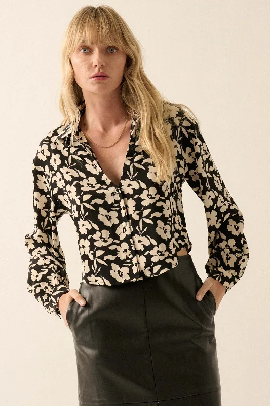 Moonlight Petals Floral-Print Cropped Shirt