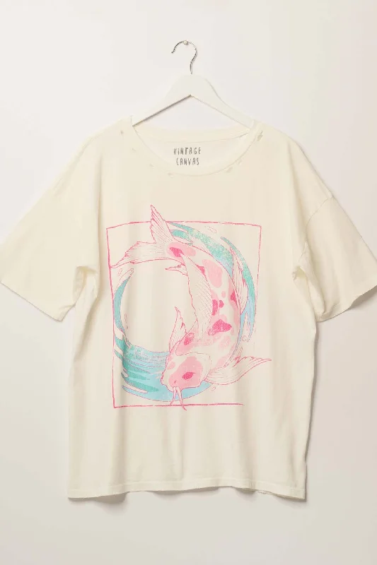 Playing Koi Oversized Distressed Grpahic Tee