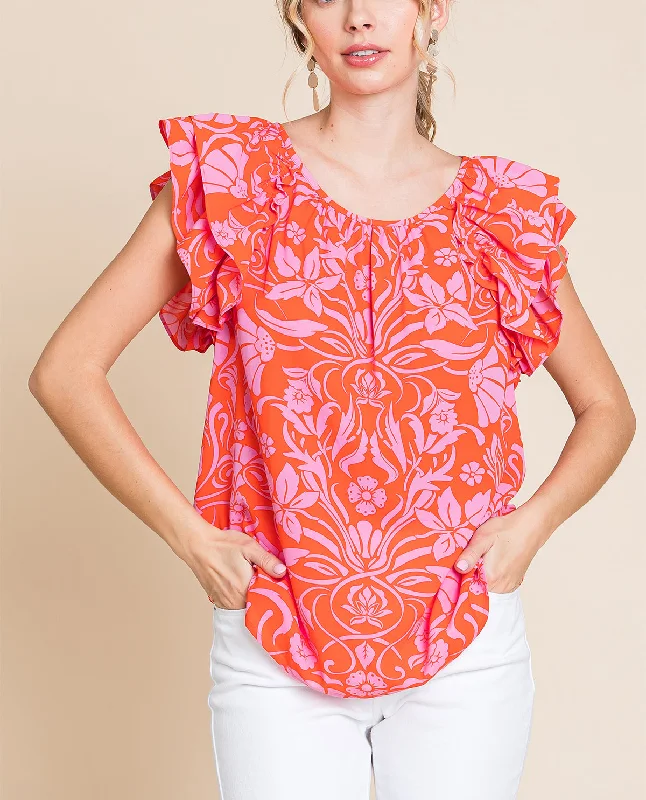 Puff Sleeve Printed Blouse