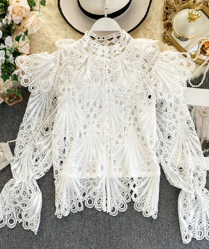 Retro hollow lace tops  374