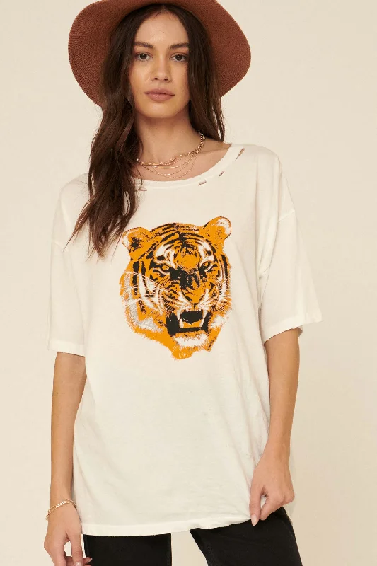 Roaring Tiger Distressed Oversized Graphic Tee