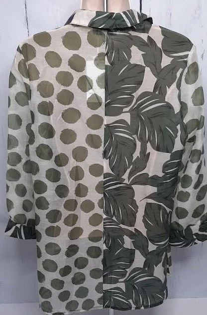 Sheer Green/White Button Front 3/4 Sleeve - Ad2314