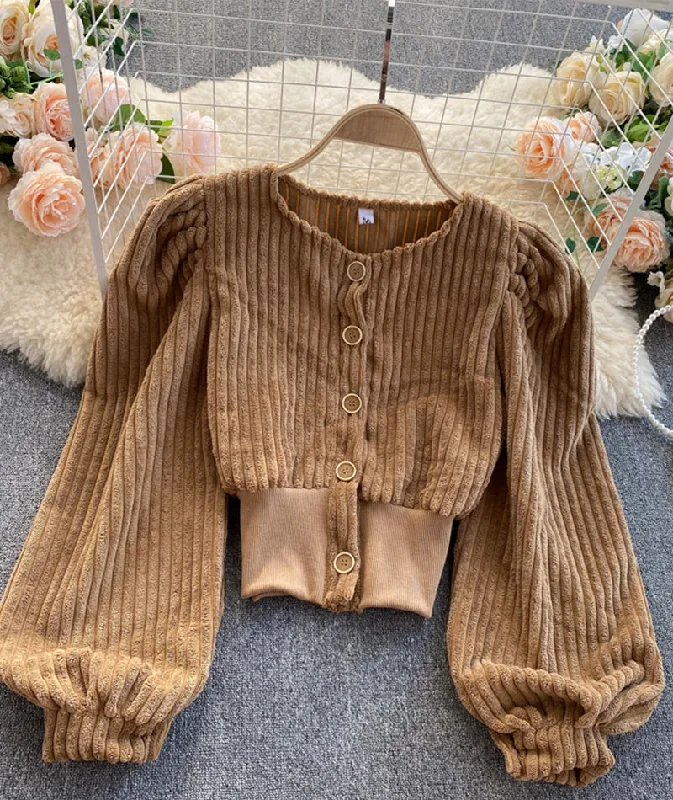 Stylish corduroy long sleeve top  354