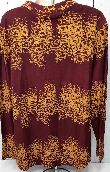 Top Plum/Mustard Button Front Pullover Long Sleeve 2 Pocket Women's 2247