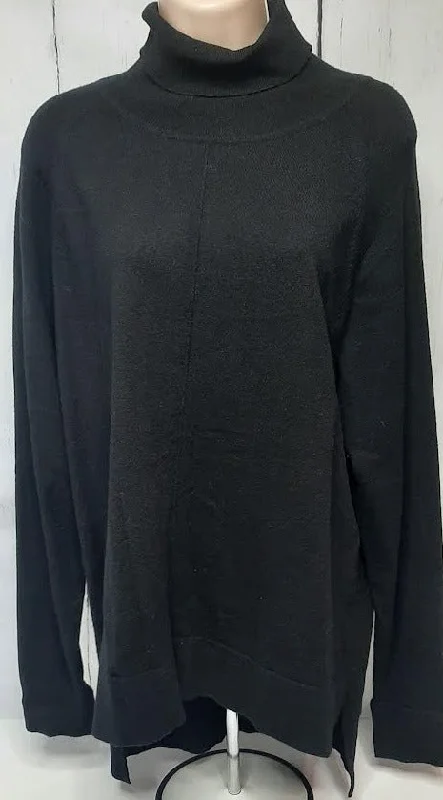 Top-Pullover-Black-Turtle Neck Long Sleeve-Women's-2239084H