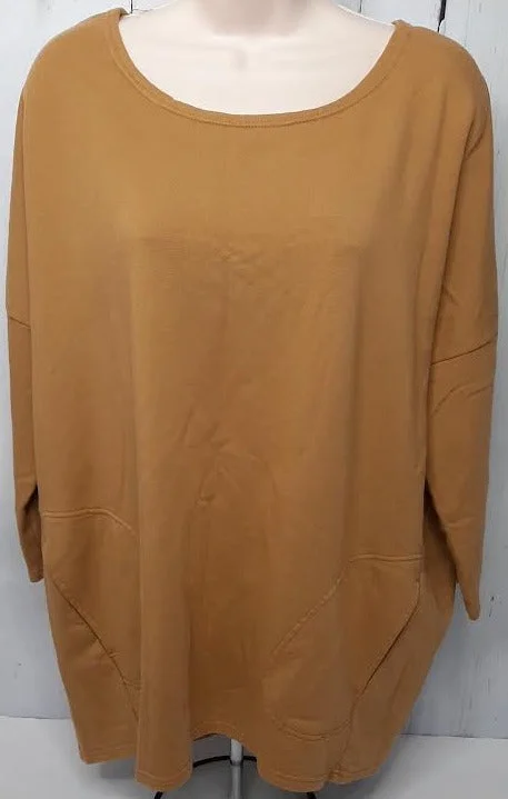 Top Pullover Mustard 1/2 Sleeve 2 Pocket Women's 241599